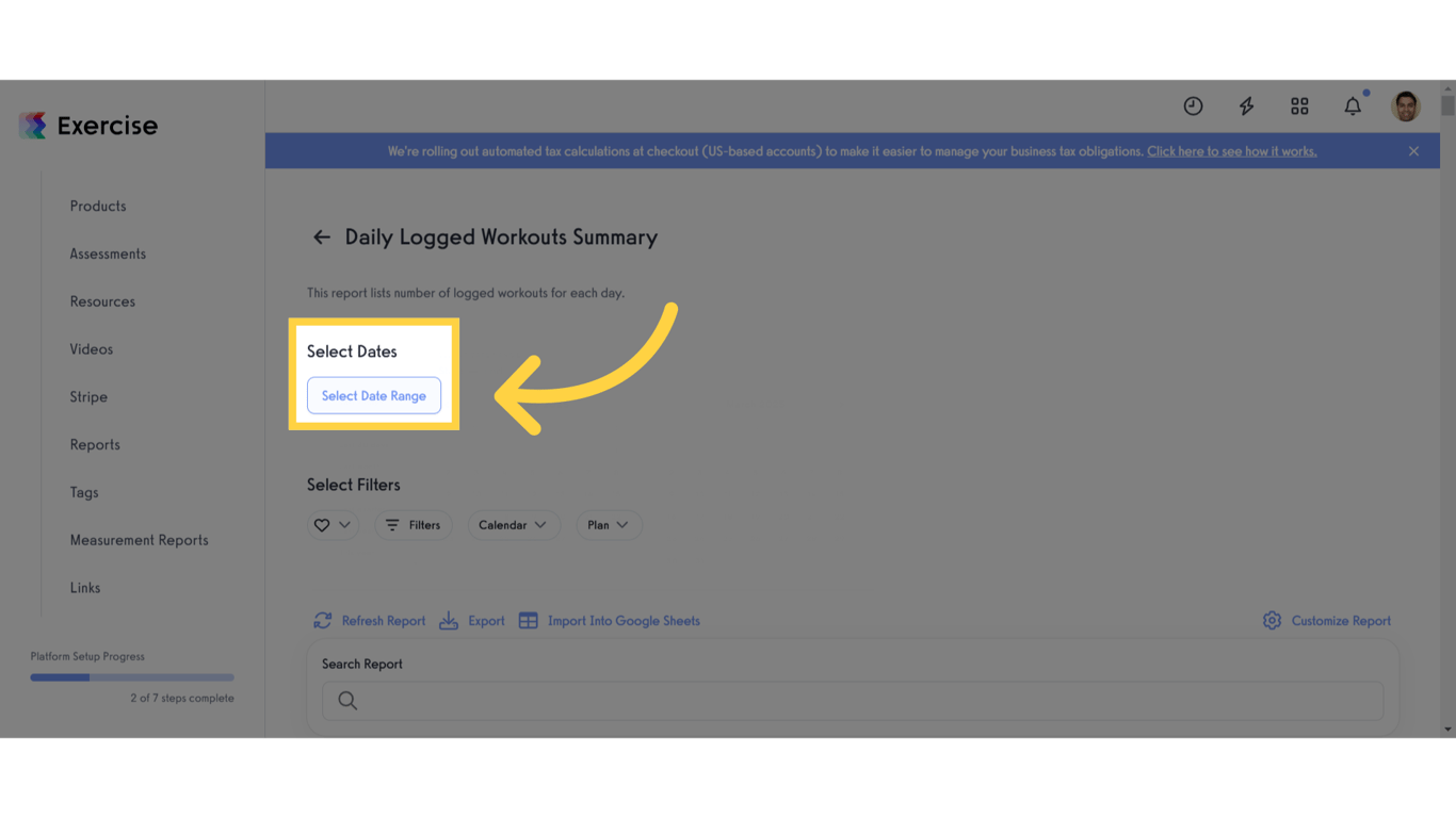Click 'Select Date Range'