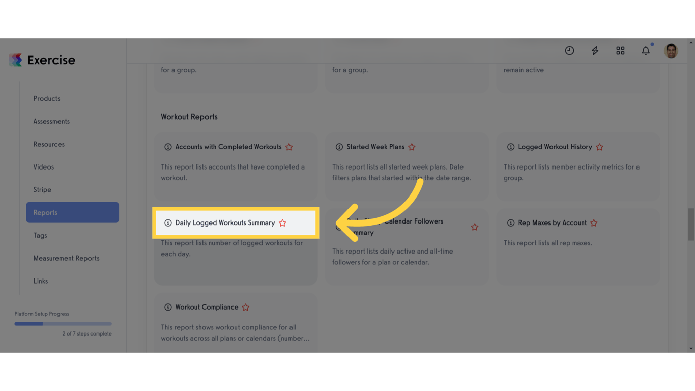 Click 'Daily Logged Workouts Summary'