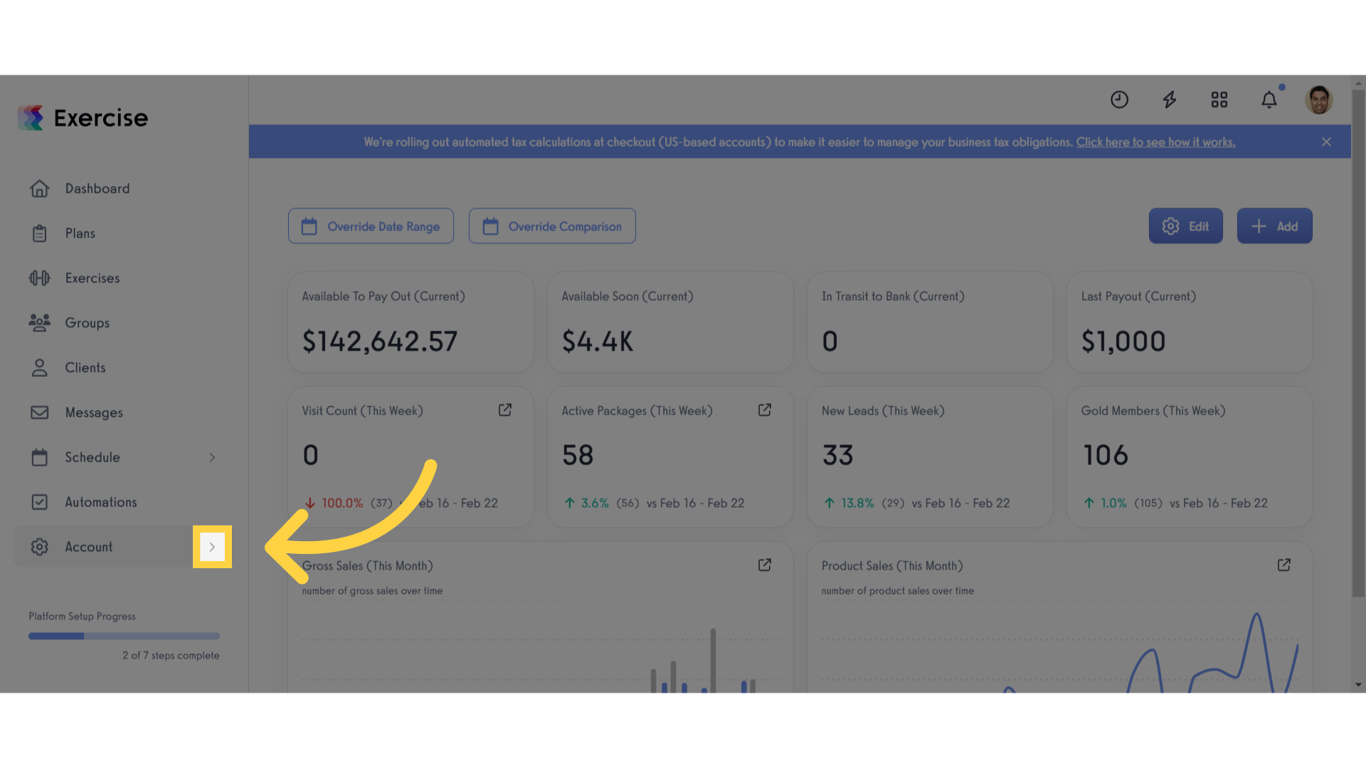 Click the arrow button next to the 'Account' tab.