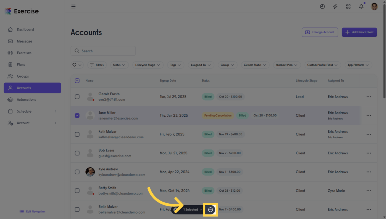 Open the Bulk Manage menu to access export options.