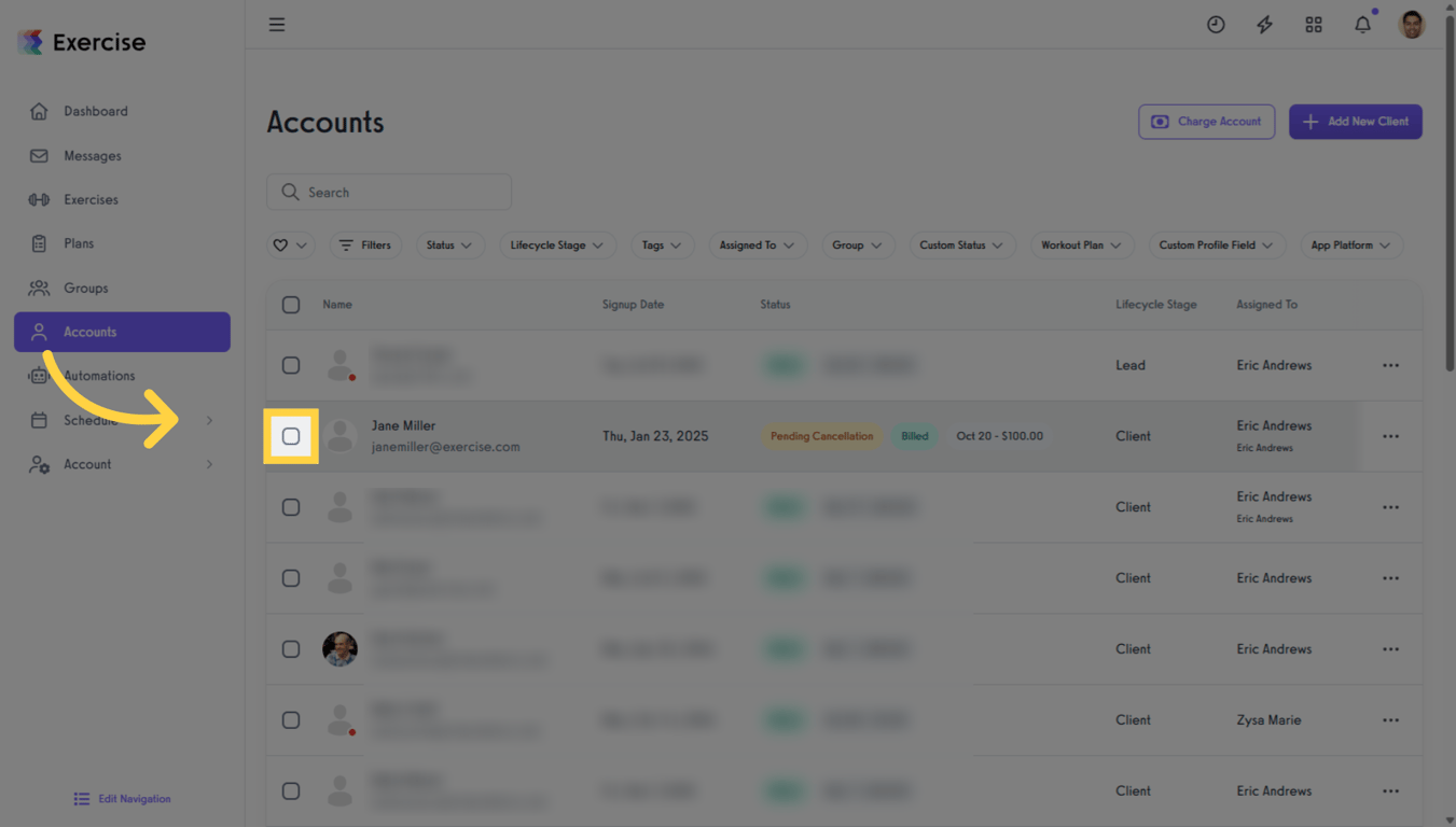 Select the client to export measurement data.