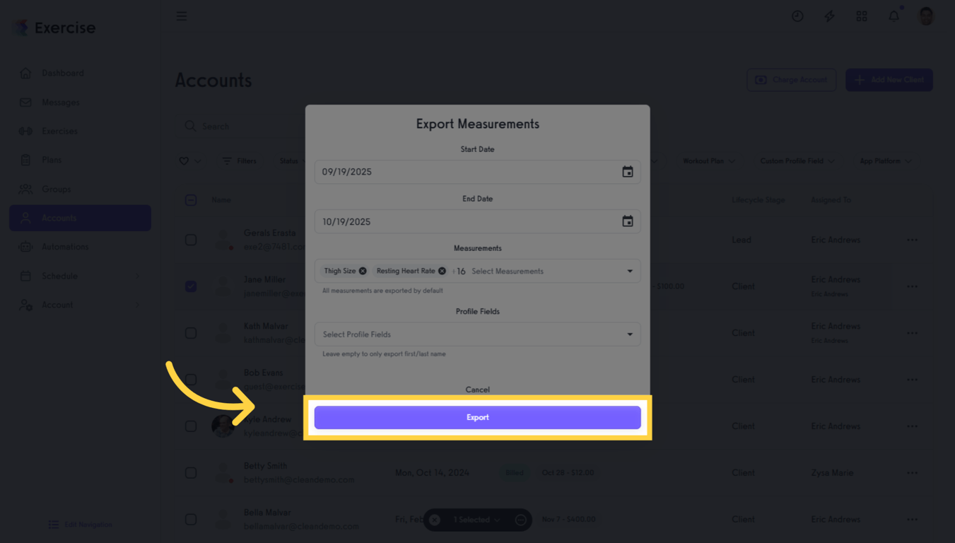 Click 'Export' to confirm and start the export process.