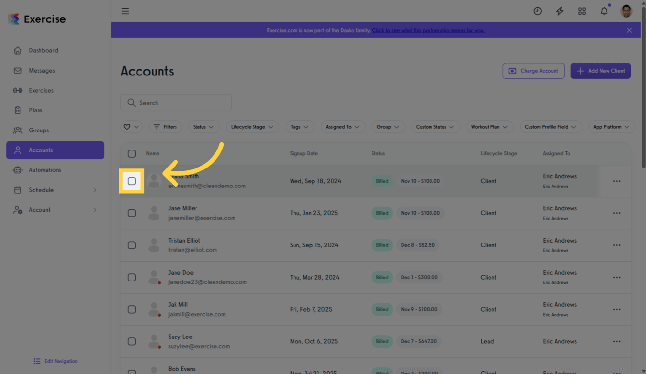 Select the Clients You Want to Export.