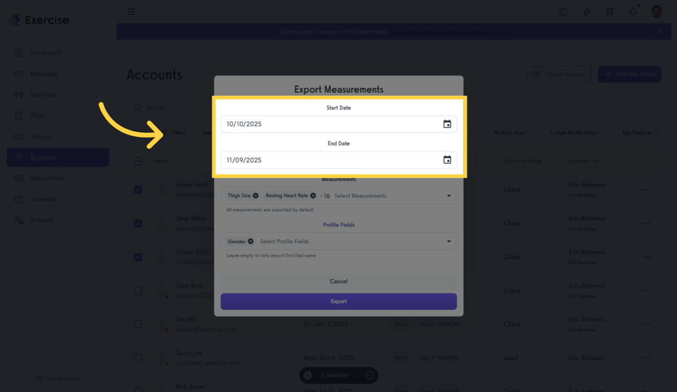 Choose a Date Range.