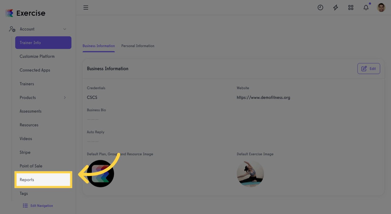 Click the Reports link from the menu.