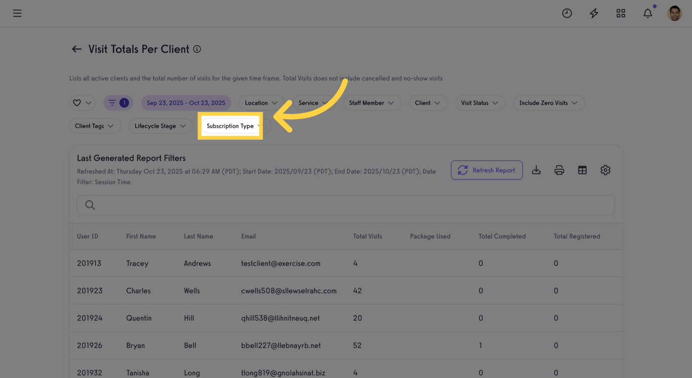 Open the Subscription Type filter dropdown.