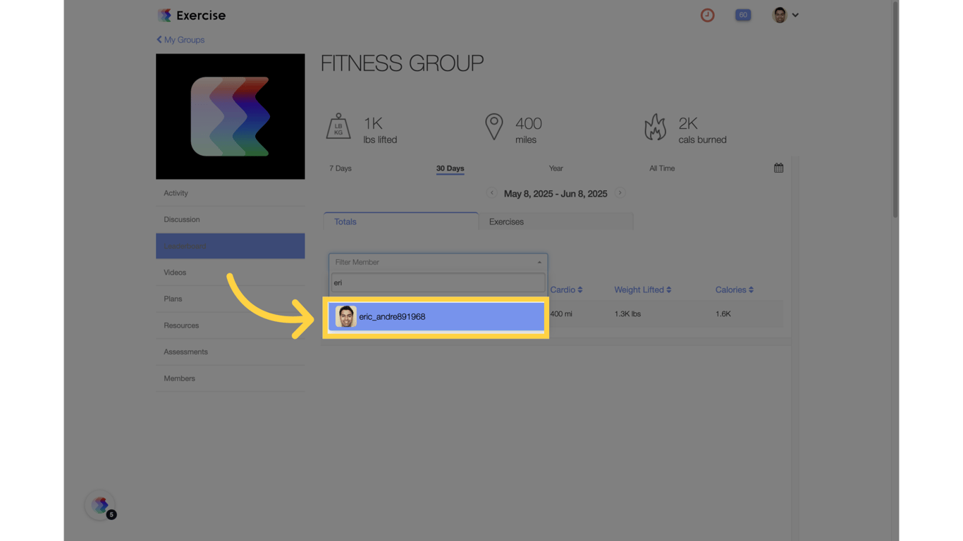 Click 'Member' name.