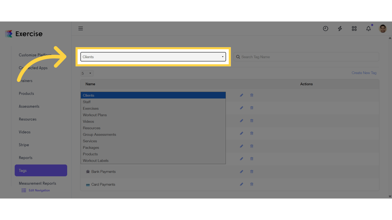 Open the dropdown menu and choose 'Staff'