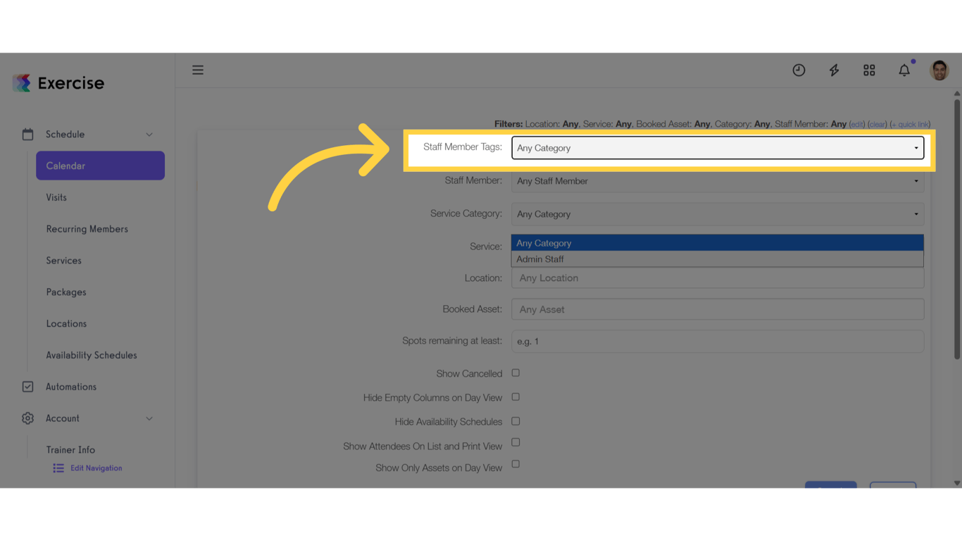 Select a tags on 'Staff Member tags' filter
