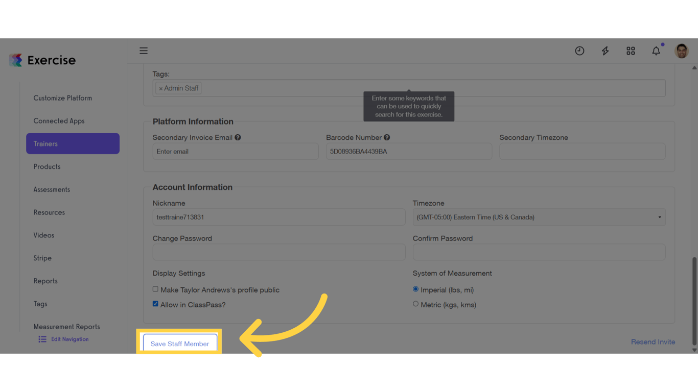 Click 'Save Staff Member'