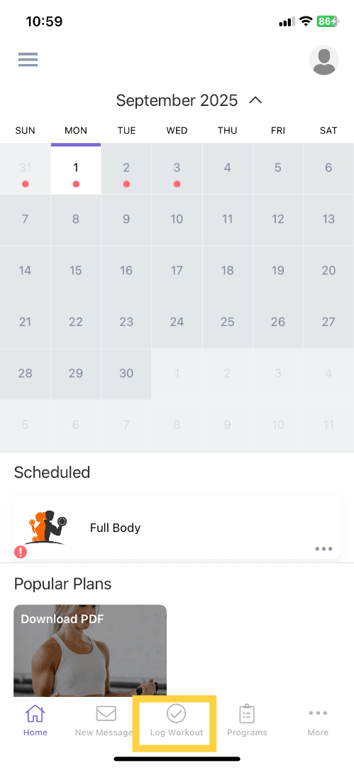 Tap 'Log Workout'.