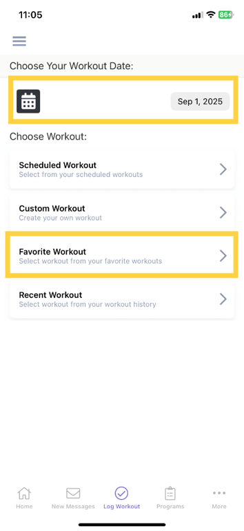 Select the Favorite Workout option.