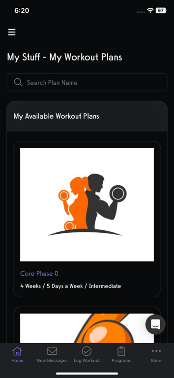 List of group workout plans in the app