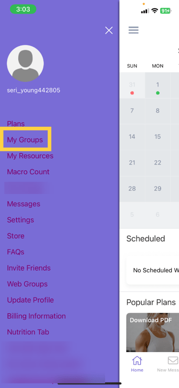 Tap 'My Groups'