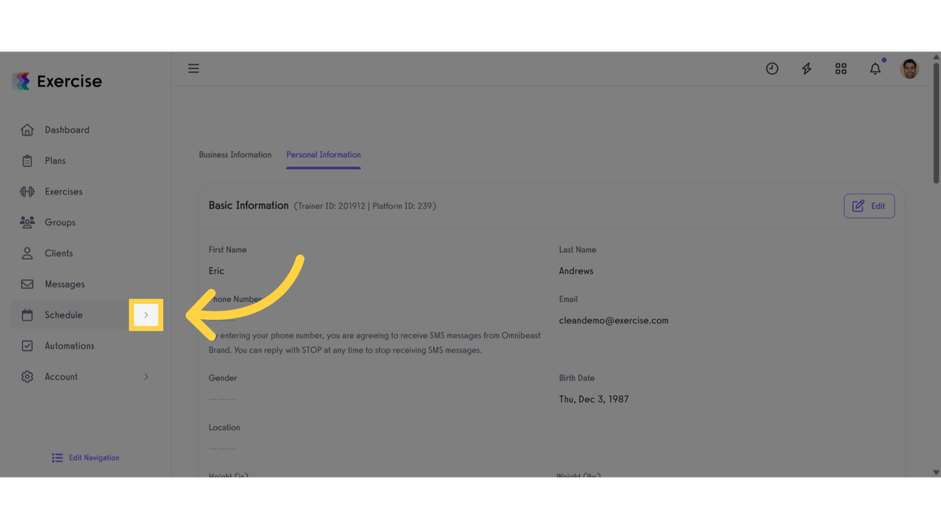 Click the arrow menu