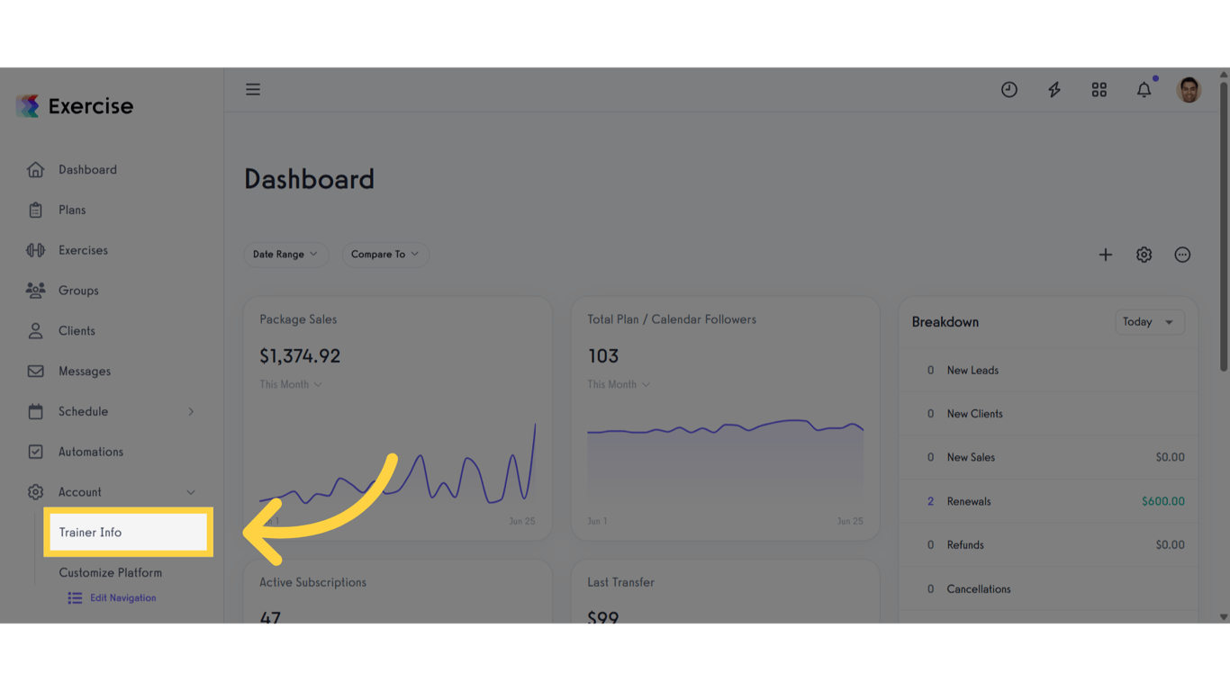 Click 'Trainer Info'