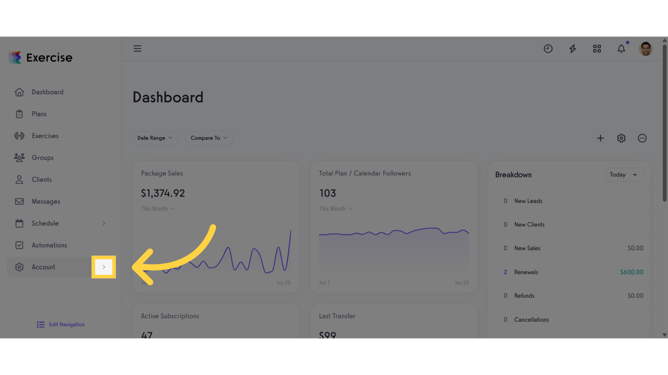 Click the arrow menu