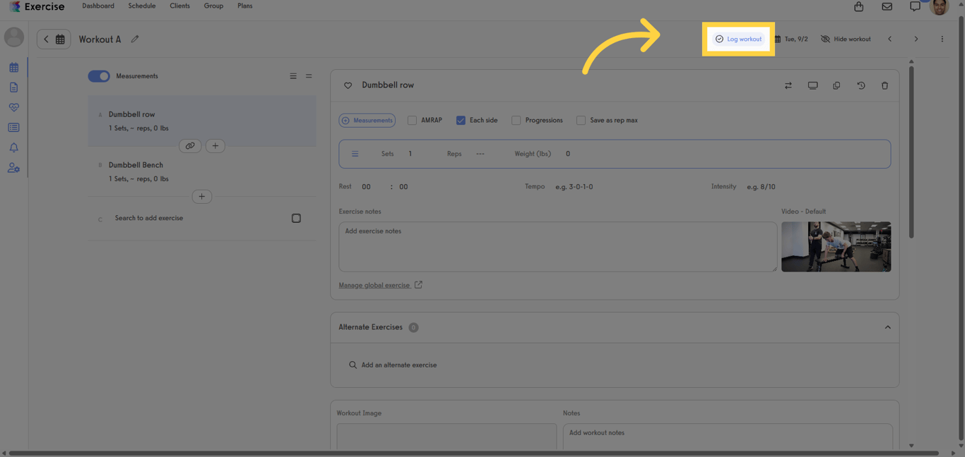 Click 'Log Workout'.