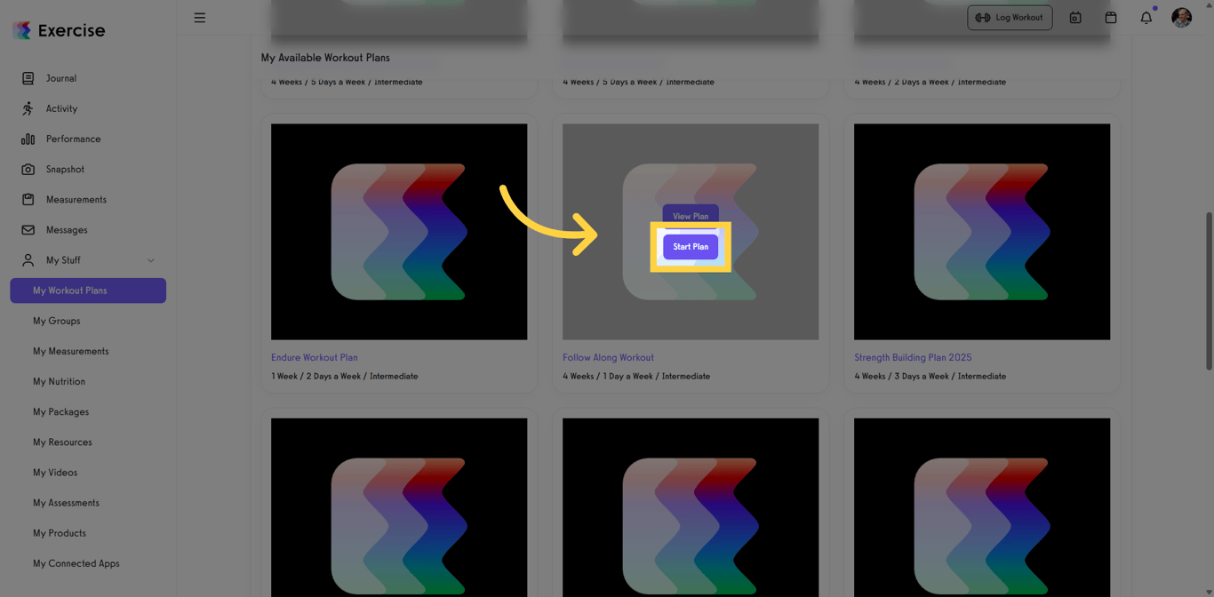 Initiate a Workout Plan