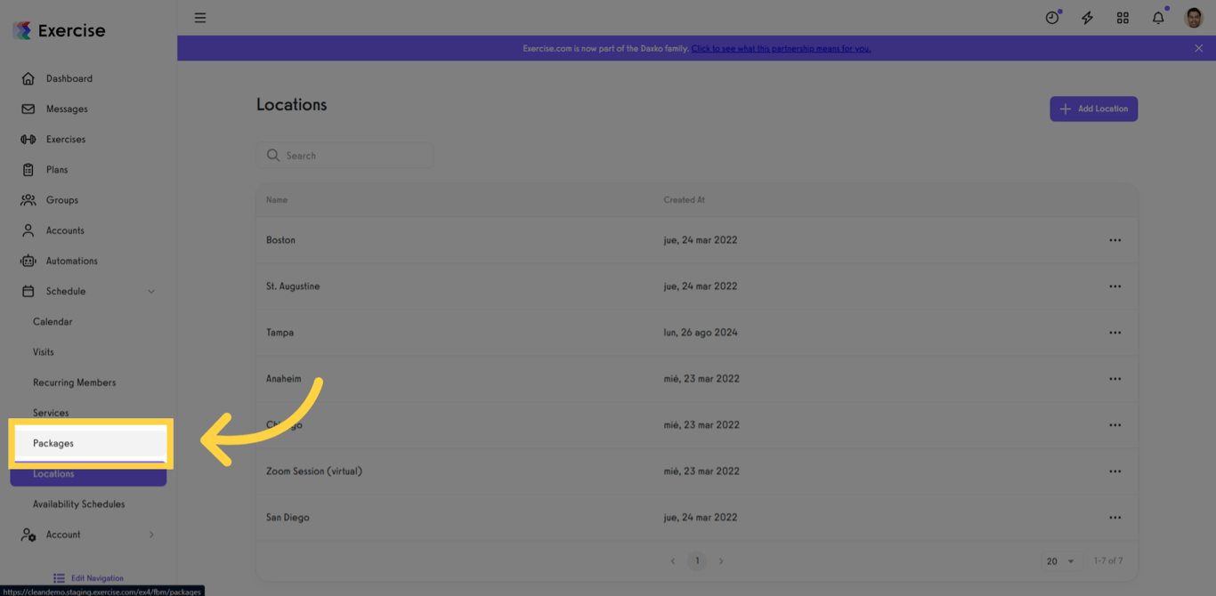 Packages tab for managing offerings