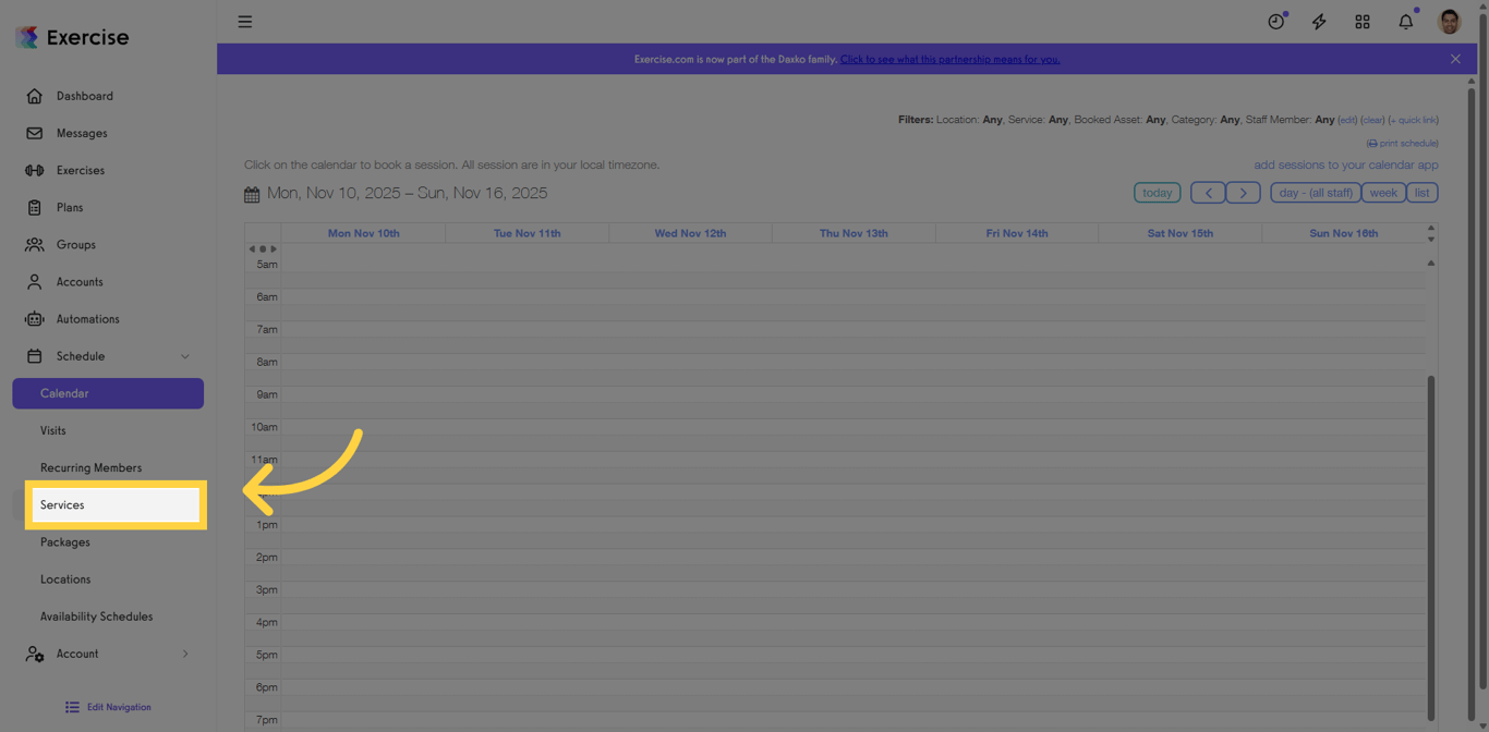 Services navigation menu