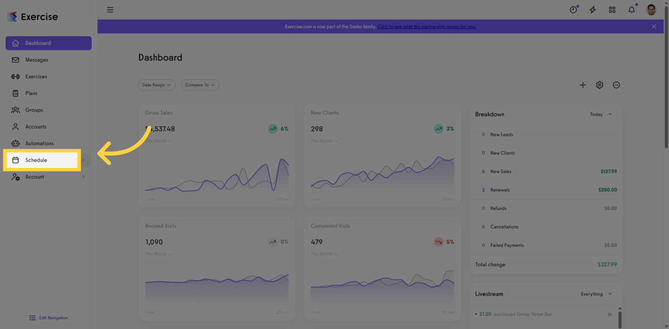 Schedule menu navigation