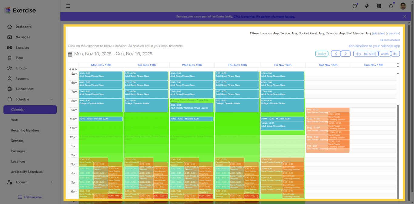 Calendar view example with filters