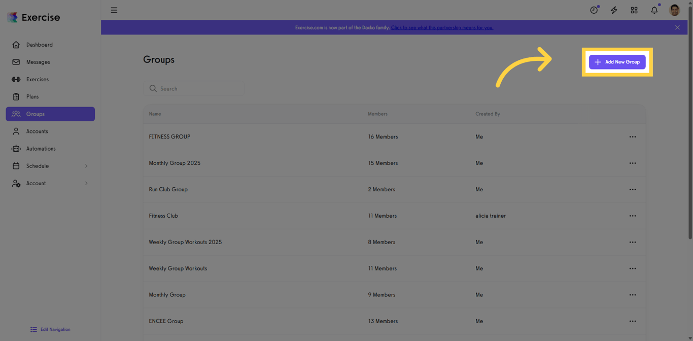 Add New Group button in the group list.