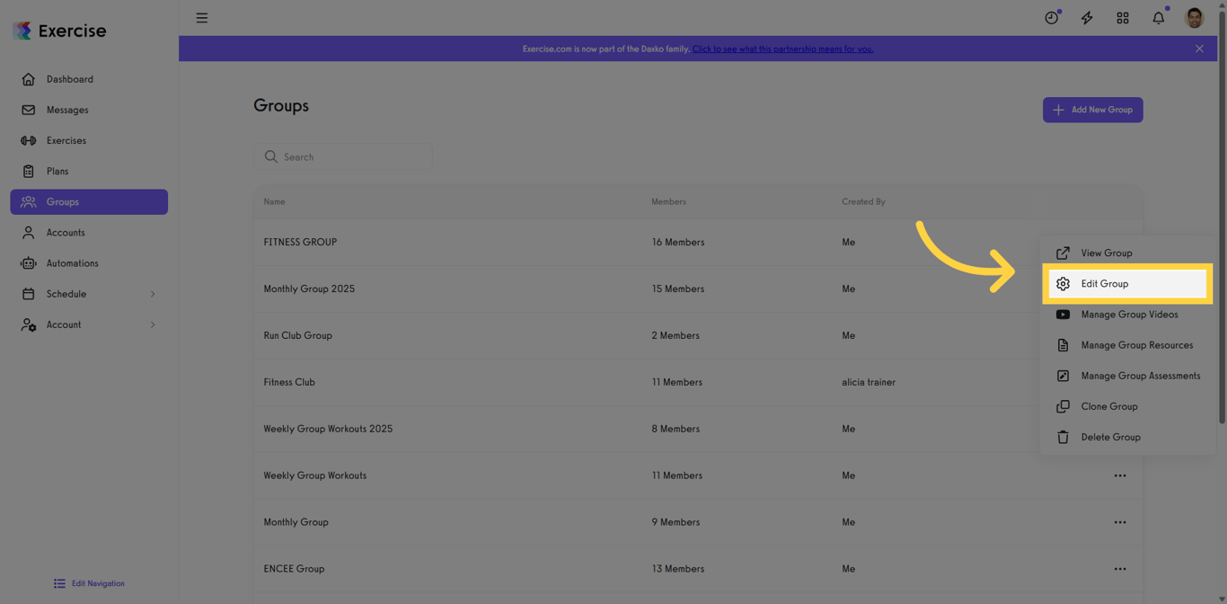 Edit Group button shown next to a group in the list.