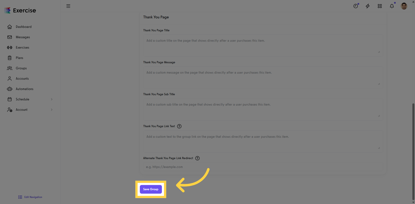 Save Group button on the group setup page.