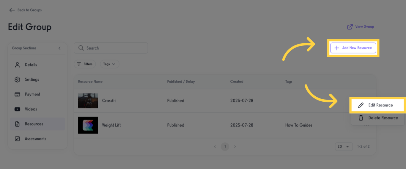 Add new or edit a resource