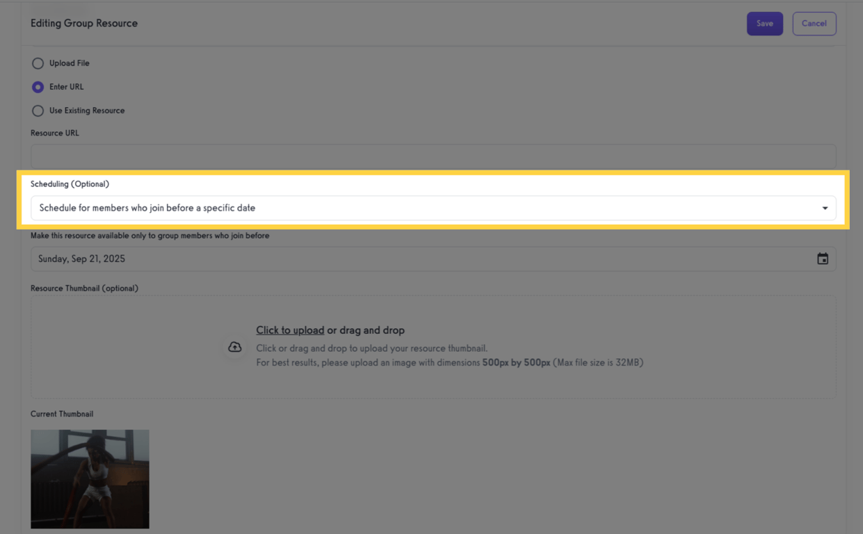 Under Scheduling, select “Schedule for members who join before a certain date”