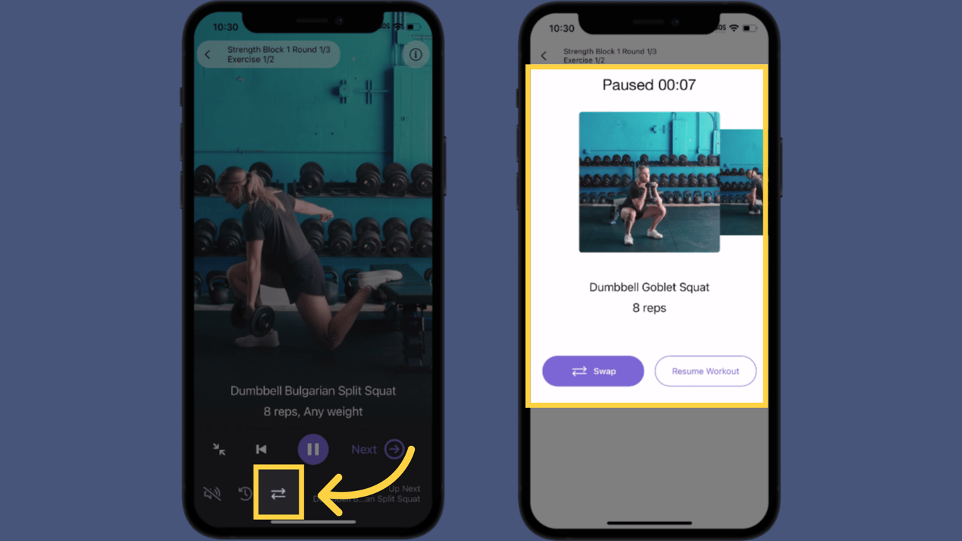 Easily swap to Alternate Exercises.