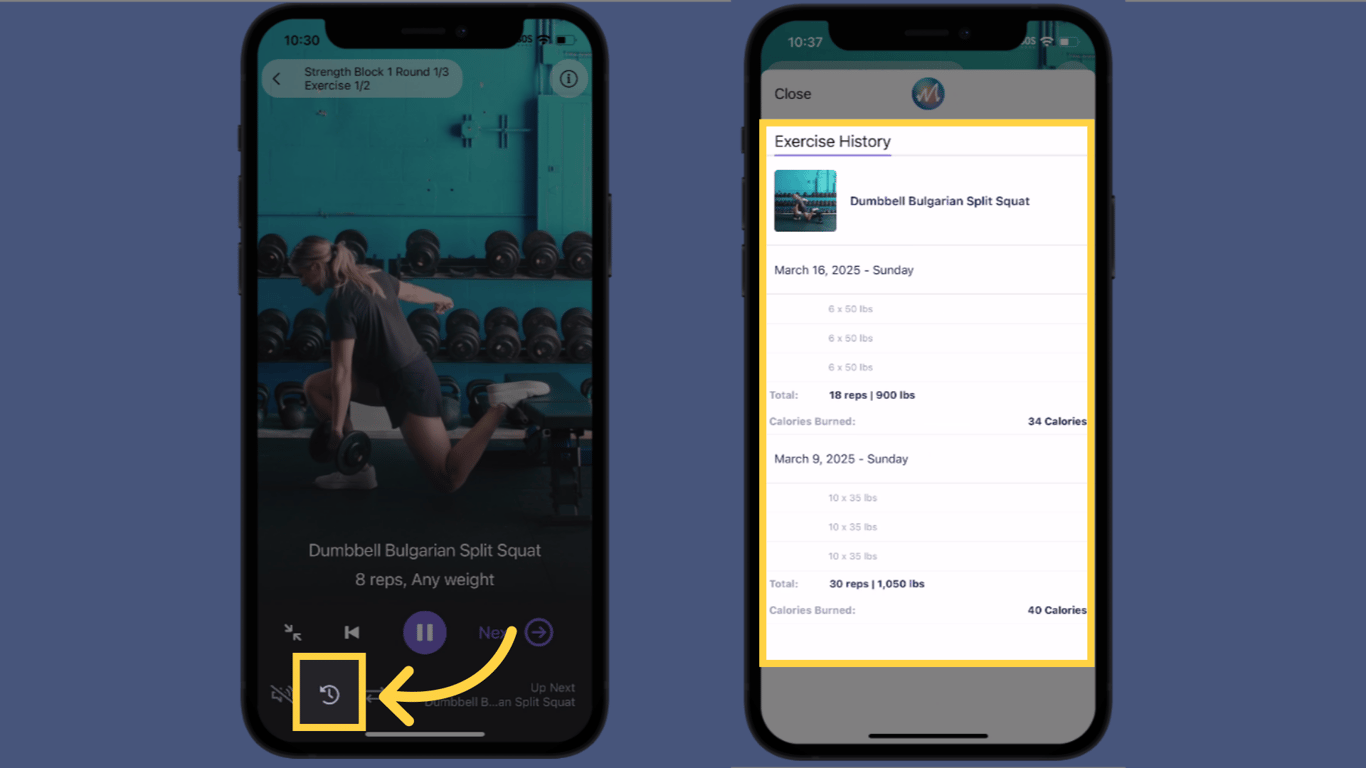 Tap to Review Exercise History