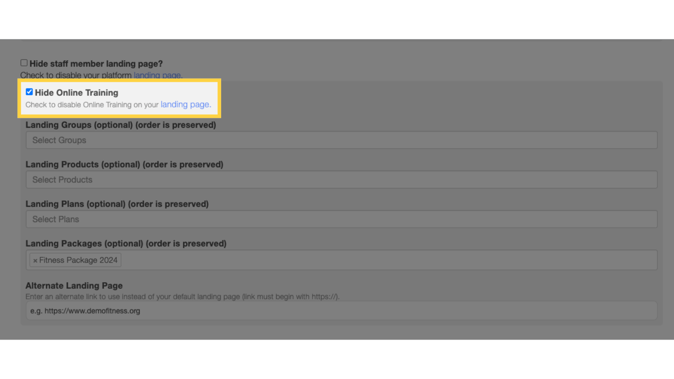 Tick the “Hide Online Training” checkbox.