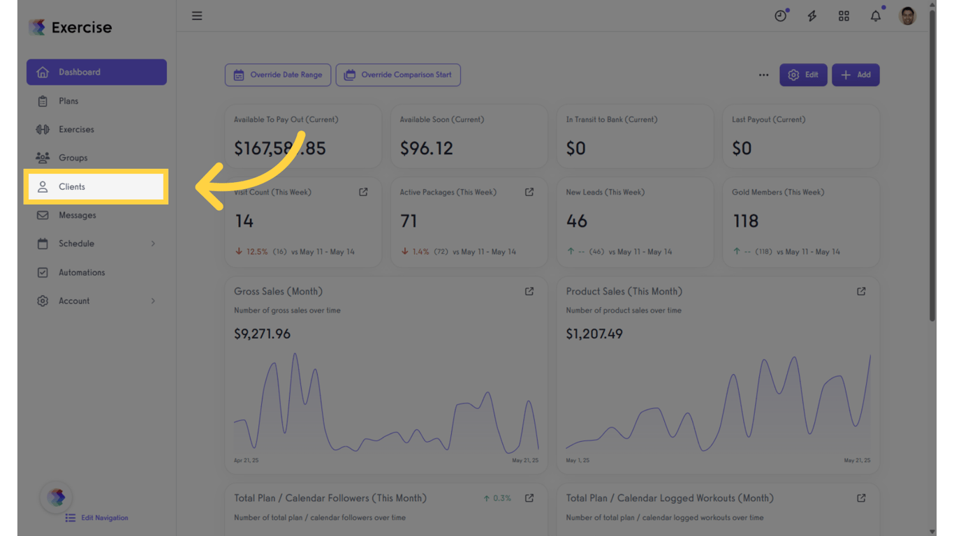 Click on the “Clients” tab on the left side bar.