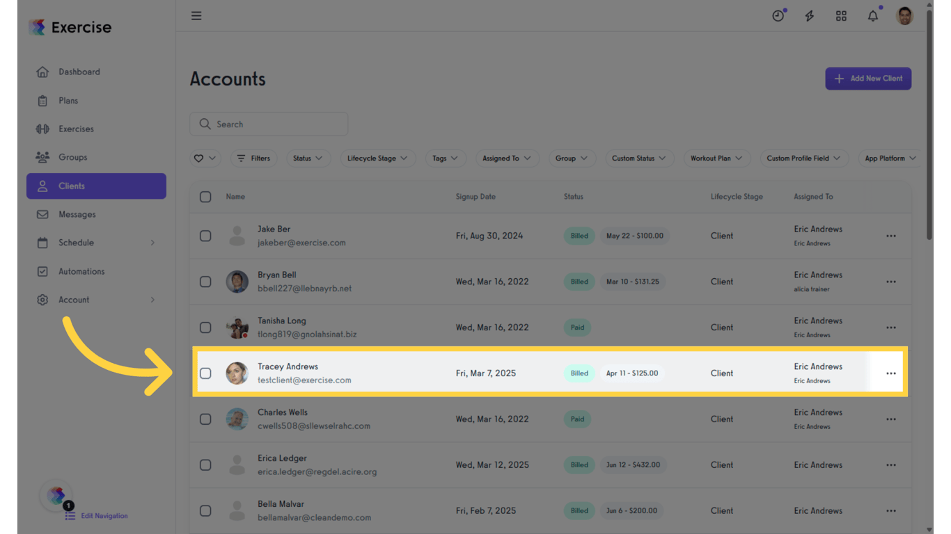 Select a client from the list.