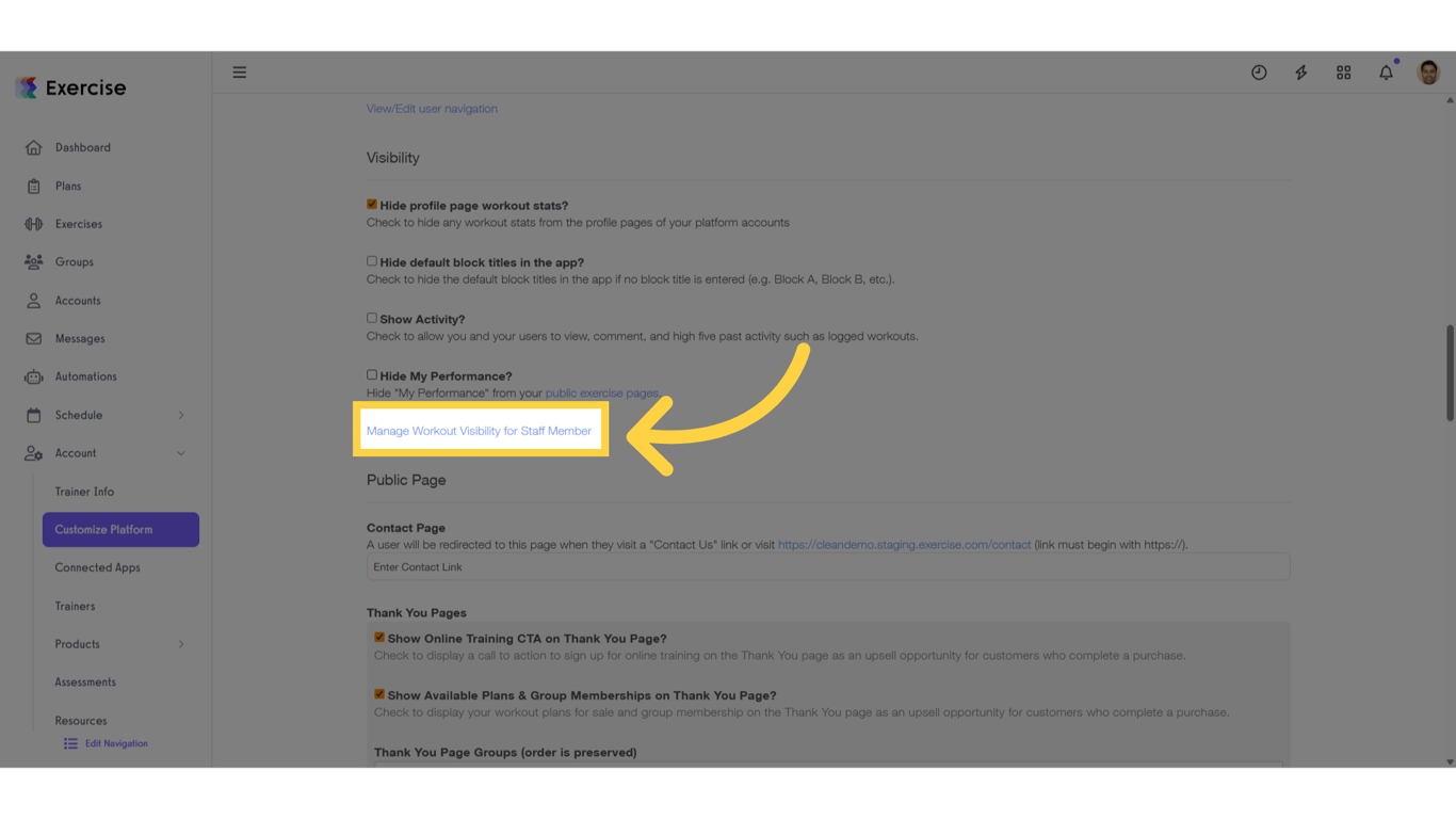 Workout Visibility for Staff Member