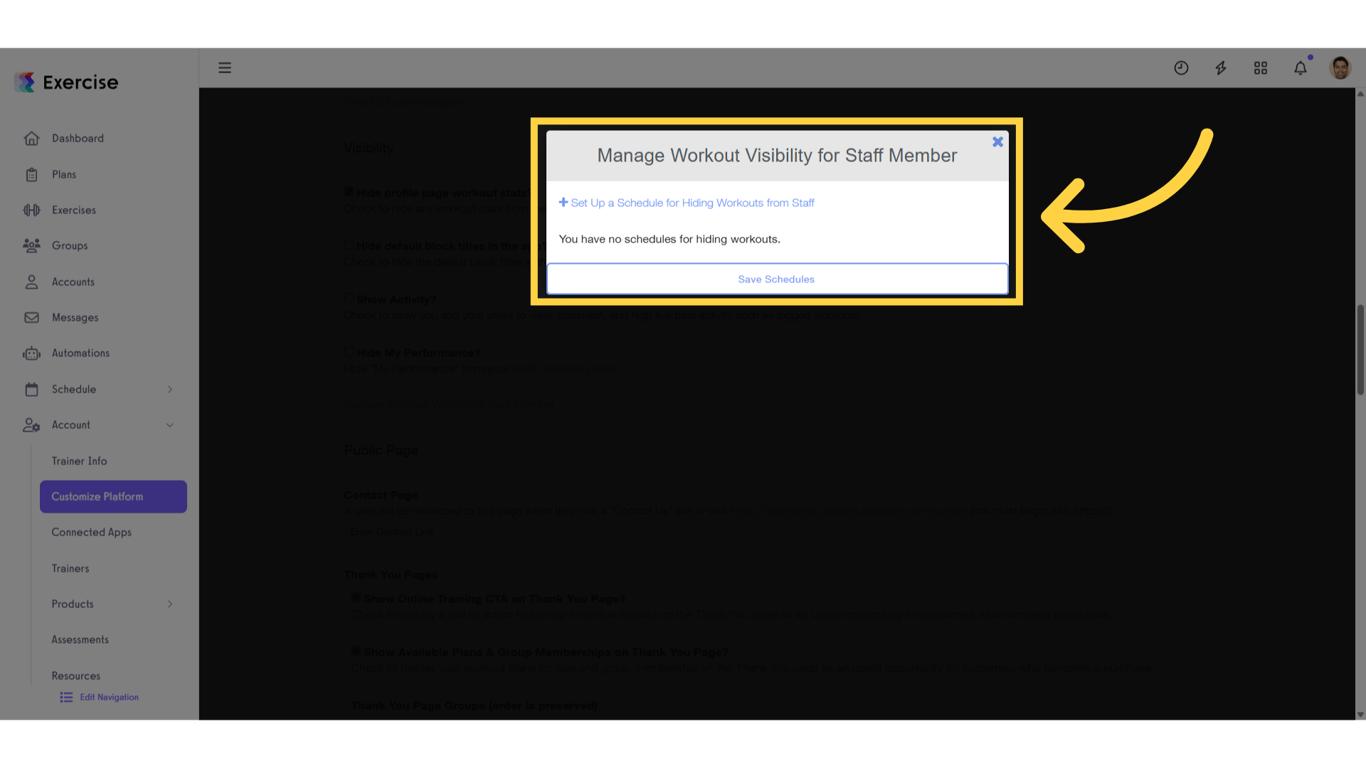 Set Up a Schedule for Hiding Workouts from Staff