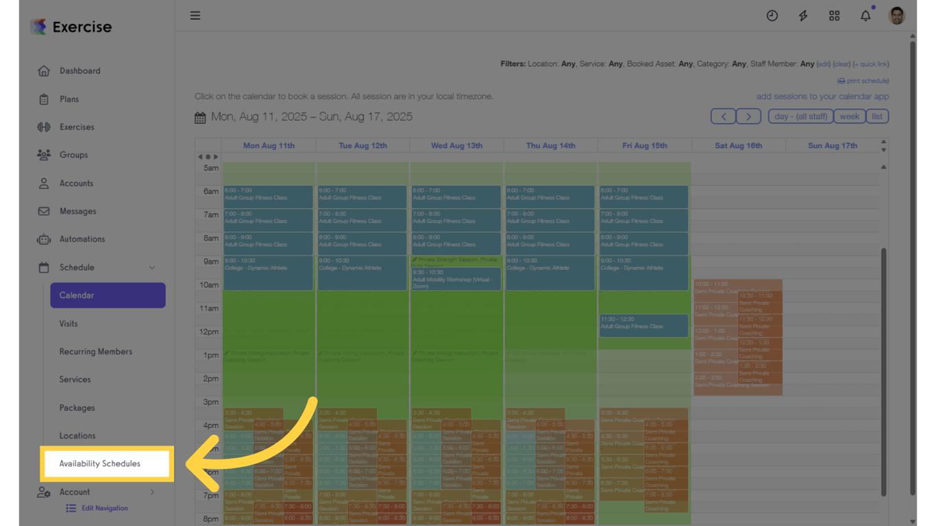 Manage Availability Schedule