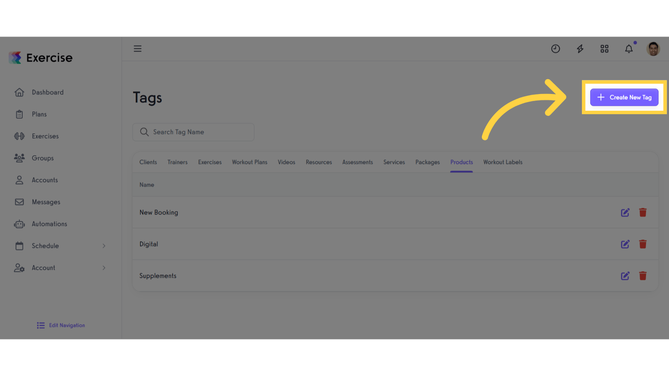 Click 'Create New Tag'
