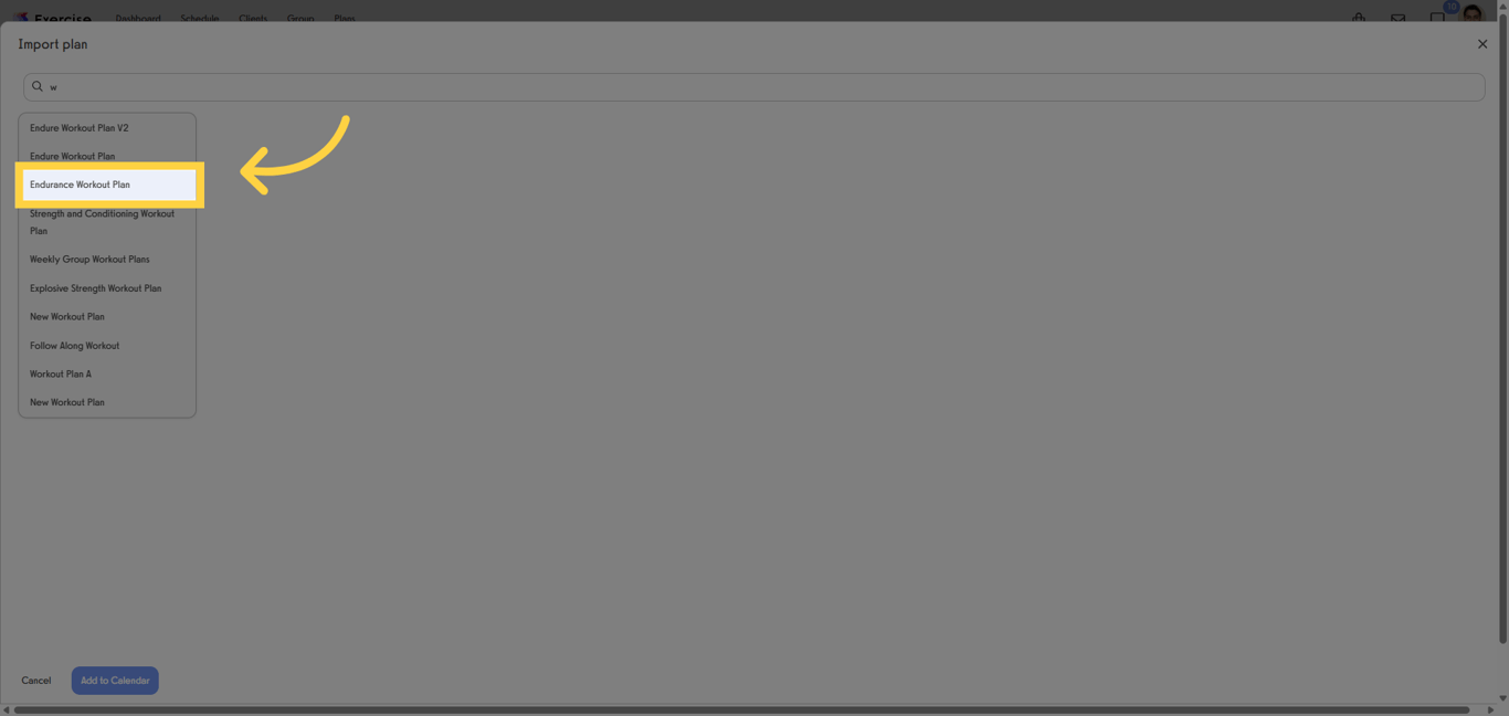 Search and select plan to import in the calendar.