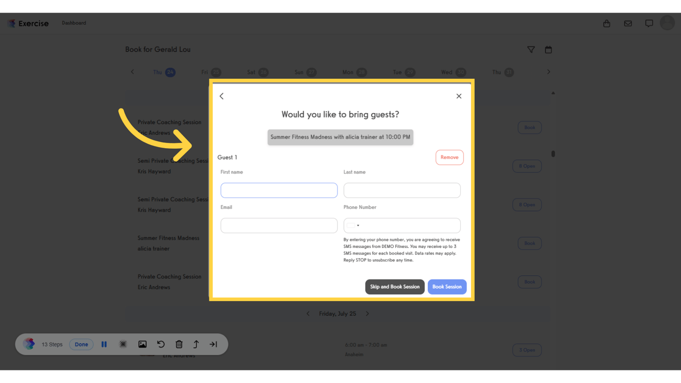 Select “Add a Guest” and proceed to book the session.