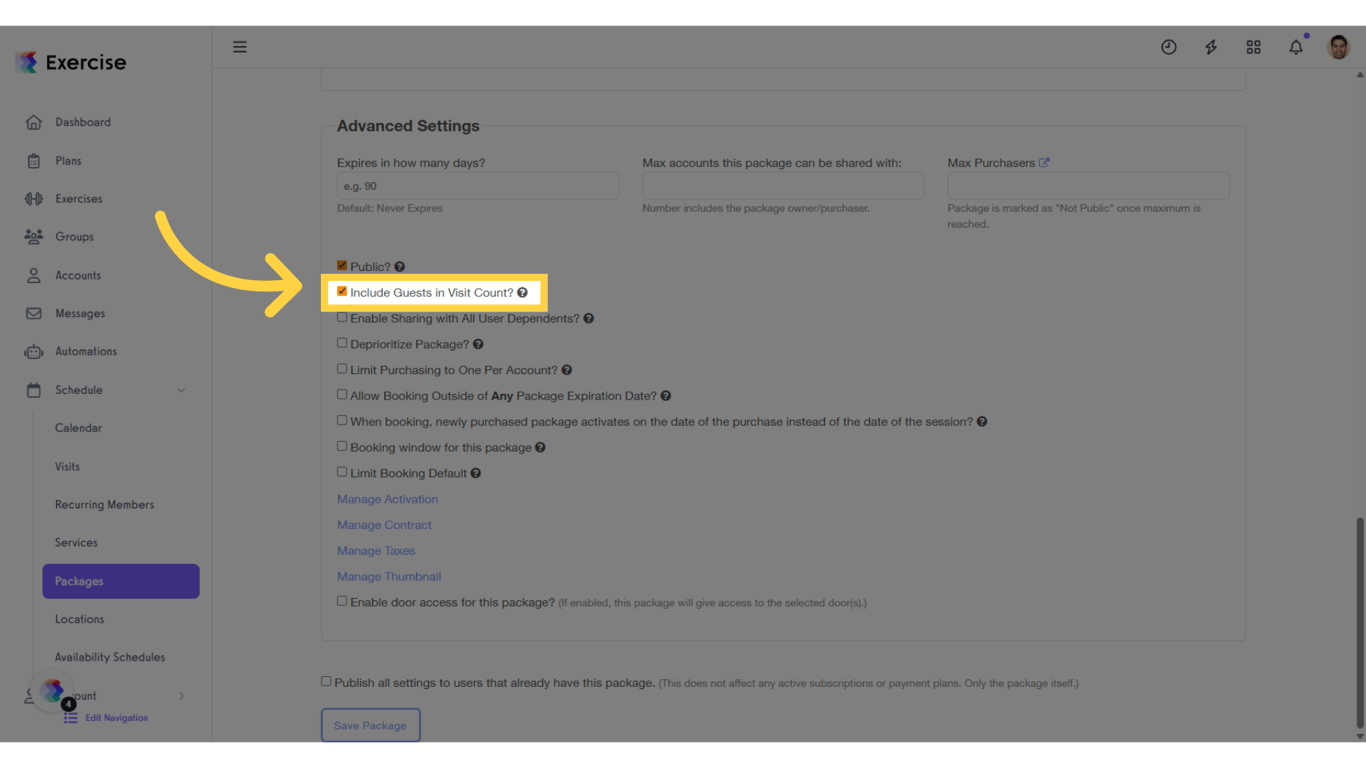 Select 'Include Guests in Visit Count' to enable the setting.