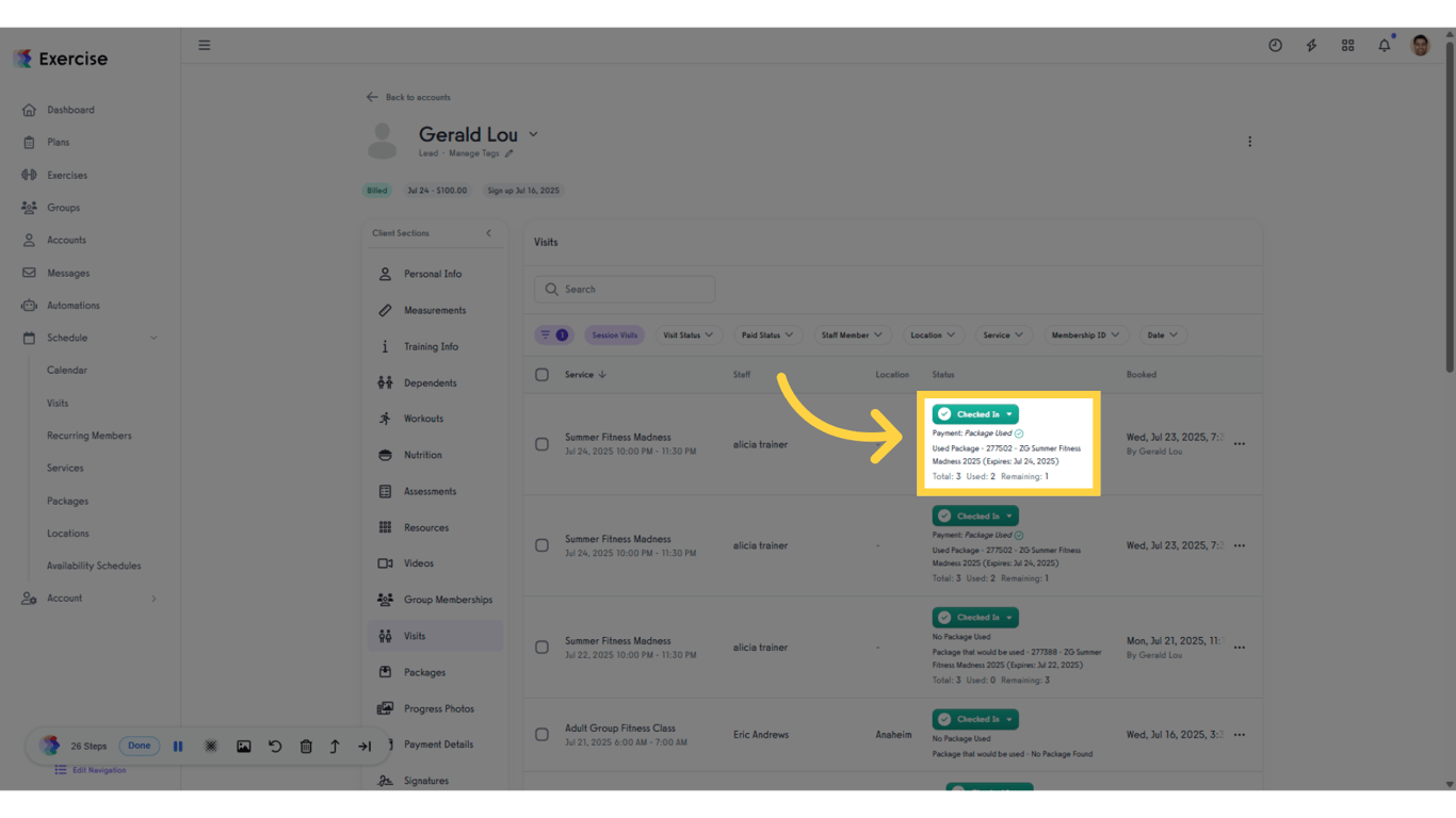 Review the visit count.