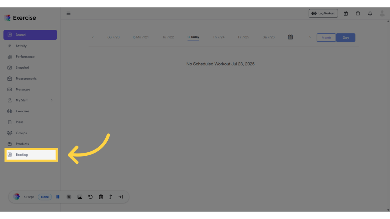 Click the 'Booking' tab in the client's account.