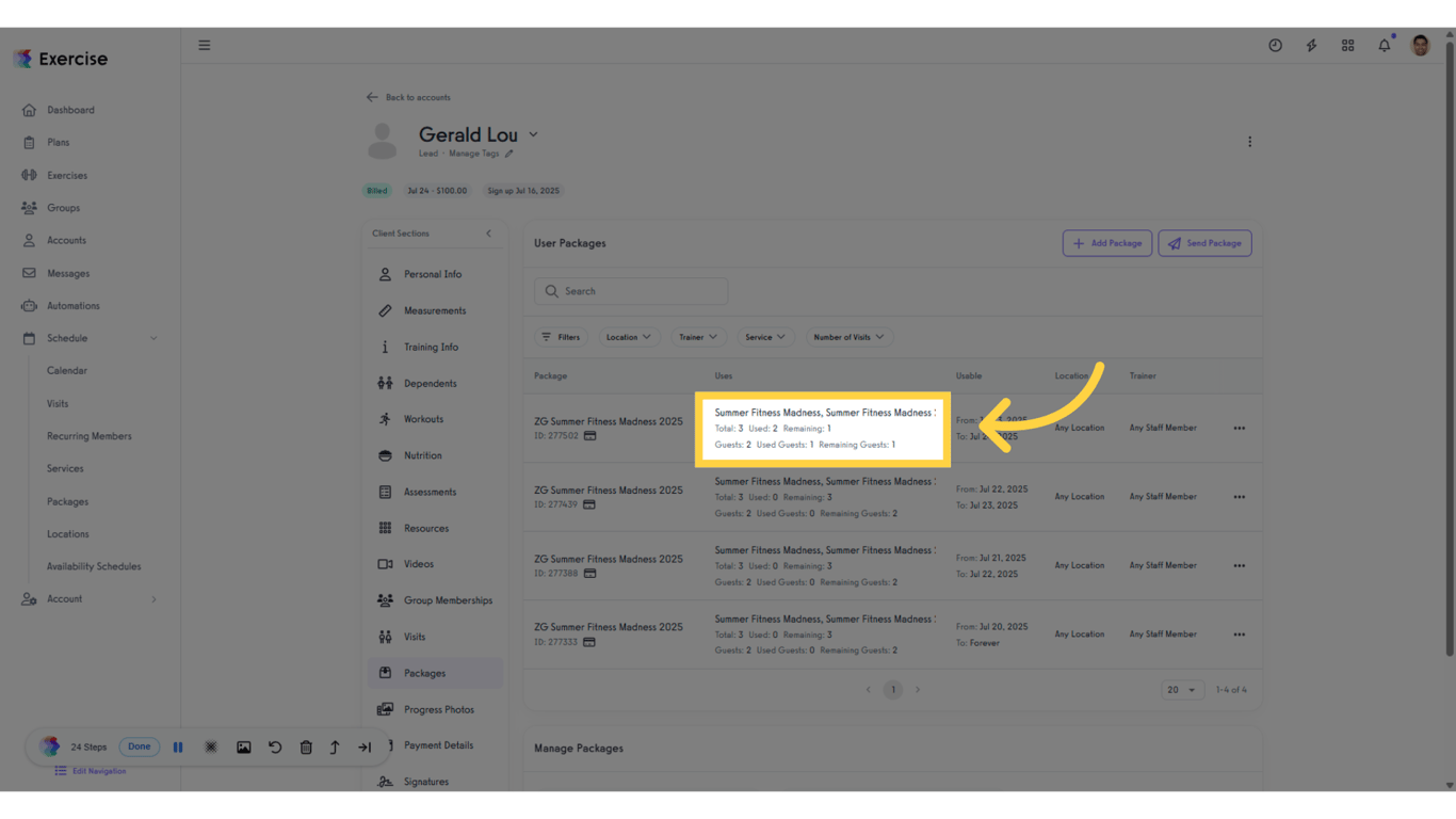 Review the package visit deduction.
