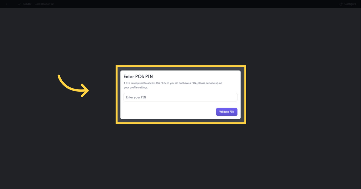 Screenshot showing POS PIN entry screen.