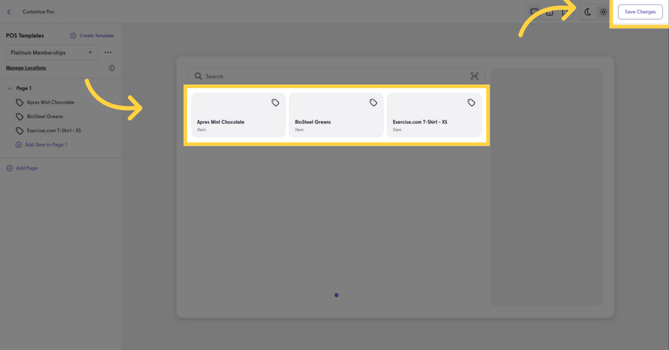 Screenshot showing Save Changes button on POS.