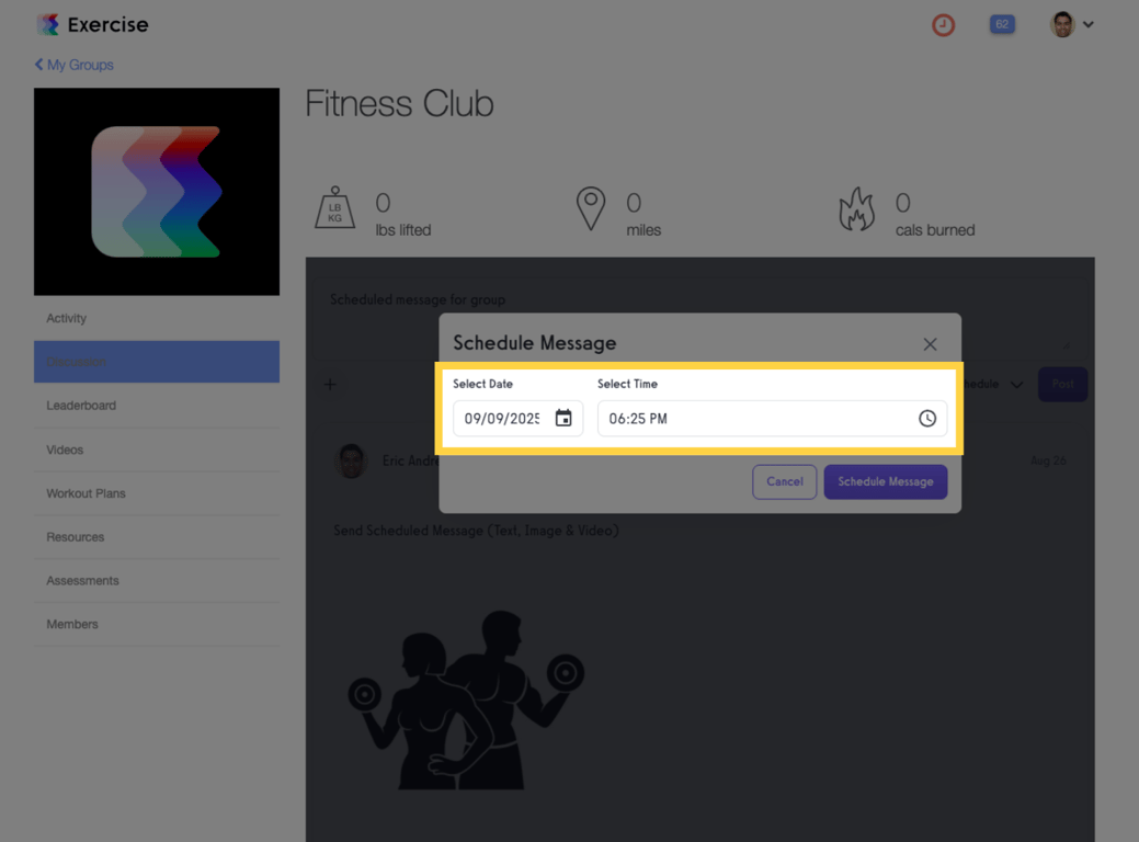 Select date and time on when to post the message